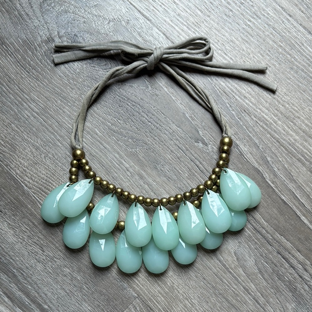 Anthropologie Green and Gold Cascade Necklace